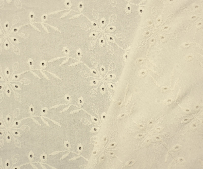 Ivory Designer Rayon Floral Embroidered Eyelet Gauze Fabric