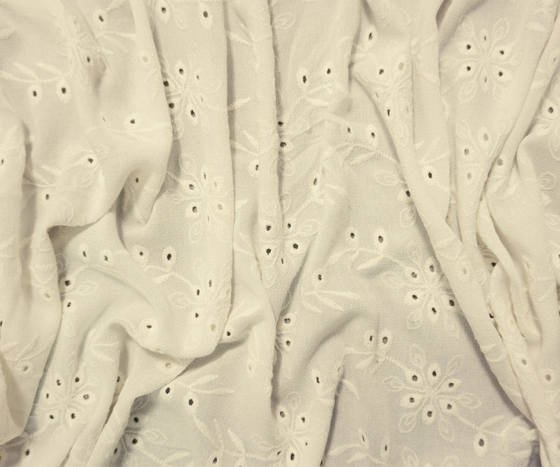 Ivory Designer Rayon Floral Embroidered Eyelet Gauze Fabric