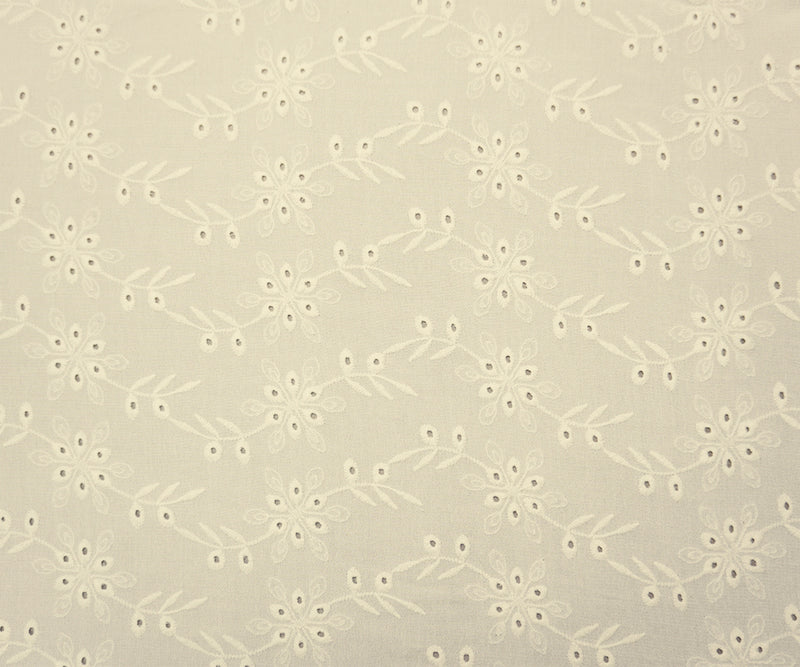 Ivory Designer Rayon Floral Embroidered Eyelet Gauze Fabric