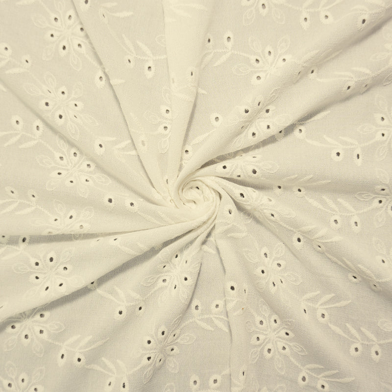 Ivory Designer Rayon Floral Embroidered Eyelet Gauze Fabric