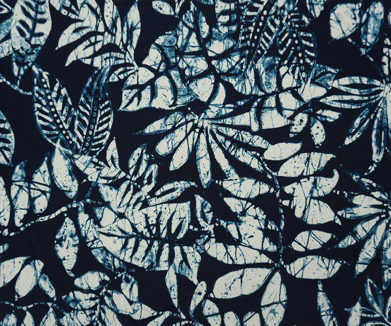 Blue-White Famous Designer Viscose Leaves Crepe Faille Fabric