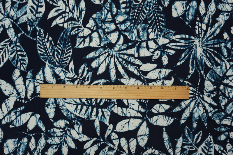 Blue-White Famous Designer Viscose Leaves Crepe Faille Fabric