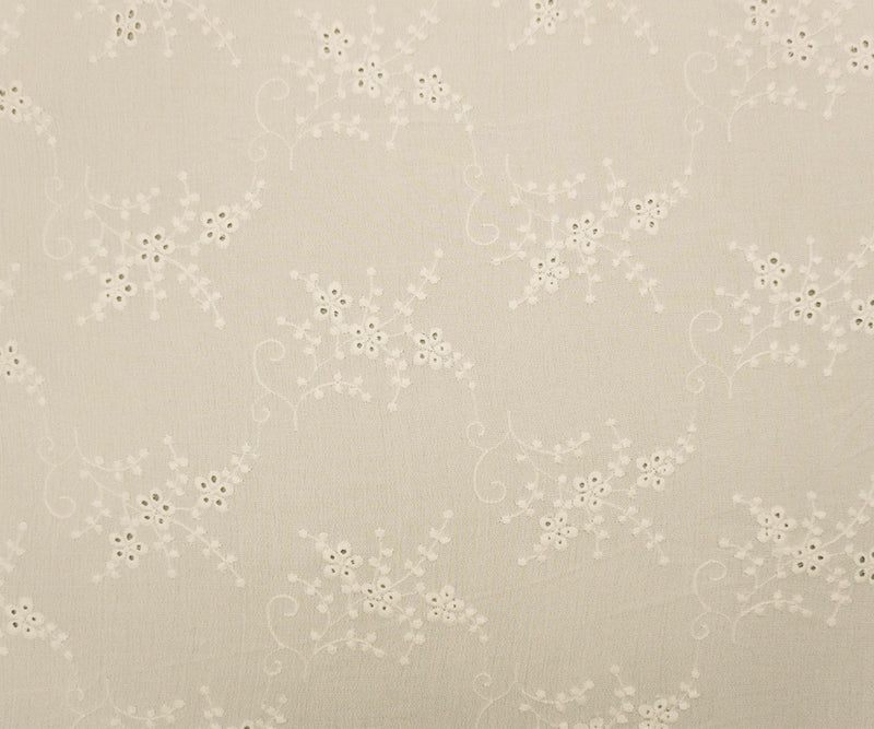 Off-White Designer Rayon Floral Embroidered Eyelet Gauze Fabric