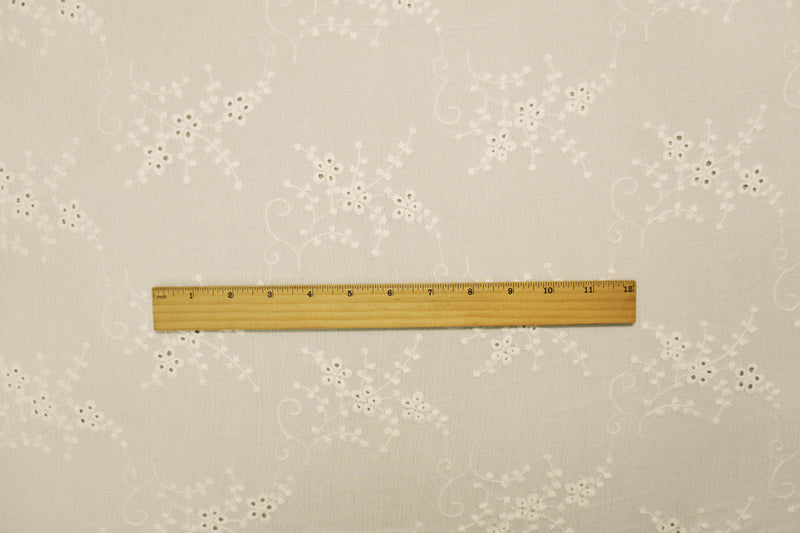 Off-White Designer Rayon Floral Embroidered Eyelet Gauze Fabric