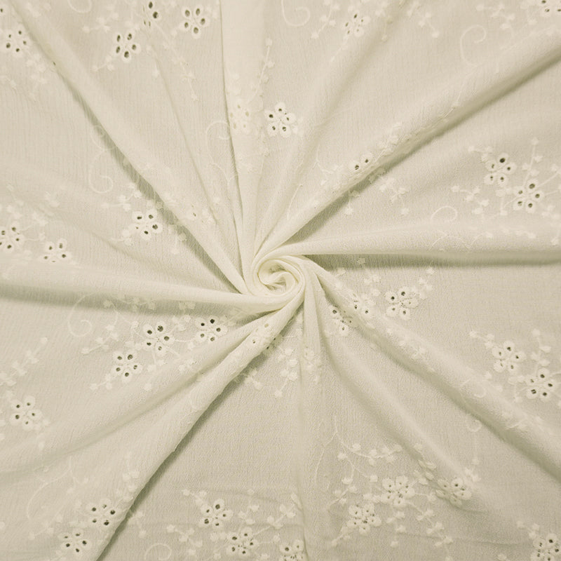 Off-White Designer Rayon Floral Embroidered Eyelet Gauze Fabric