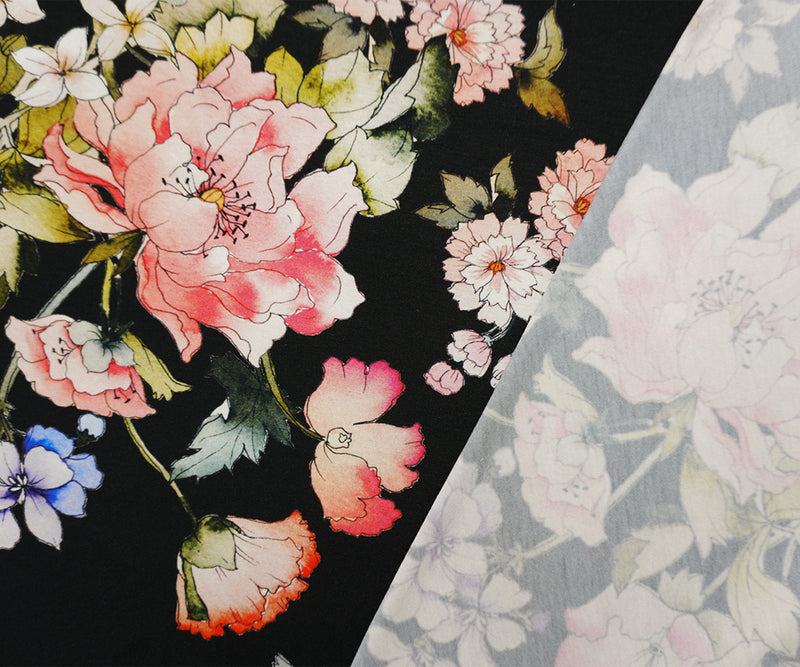 Black-Brown-Multi Famous Designer Rayon Floral Jersey Knit Fabric