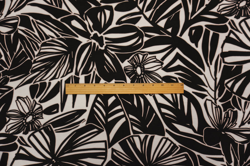 Black-White Famous Designer Viscose Floral Printed Crepe Faille Woven Fabric