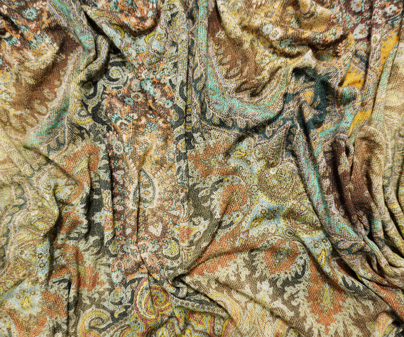 Brown-Multi Famous Designer Viscose Paisley Jersey Knit Fabric