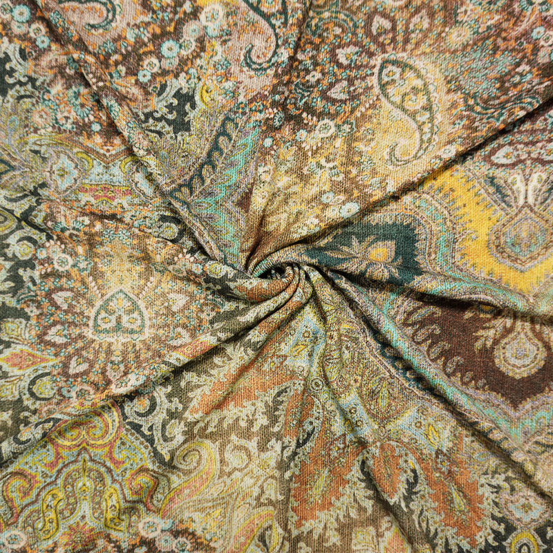 Brown-Multi Famous Designer Viscose Paisley Jersey Knit Fabric