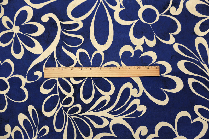 Blue-Beige Famous Designer Viscose Floral Crepe Faille Fabric