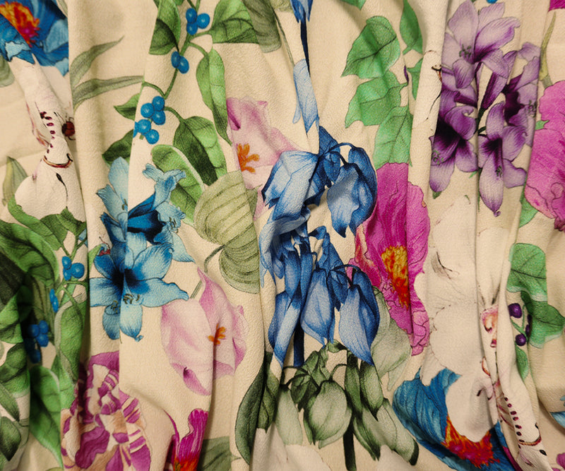 Light Beige-Multi Designer Viscose Floral Crepe Faille Fabric