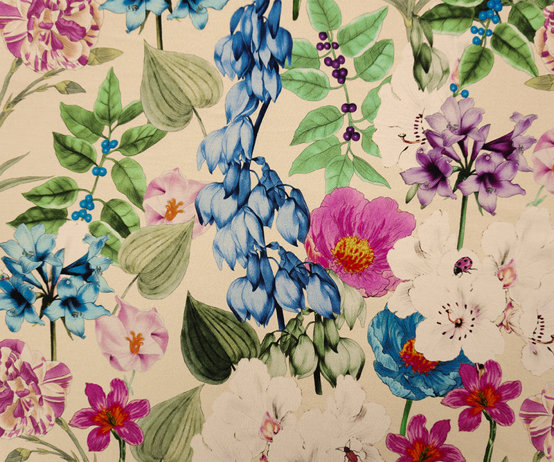 Light Beige-Multi Designer Viscose Floral Crepe Faille Fabric