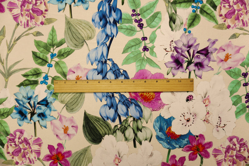 Light Beige-Multi Designer Viscose Floral Crepe Faille Fabric