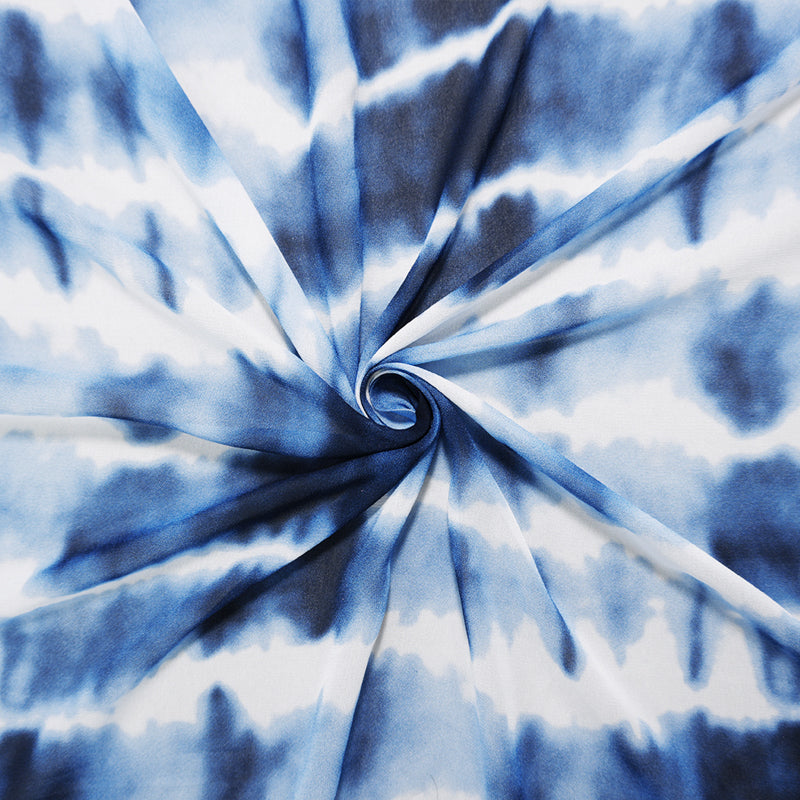 Blue-White Famous Designer Viscose Tie Dye Georgette Woven Fabric