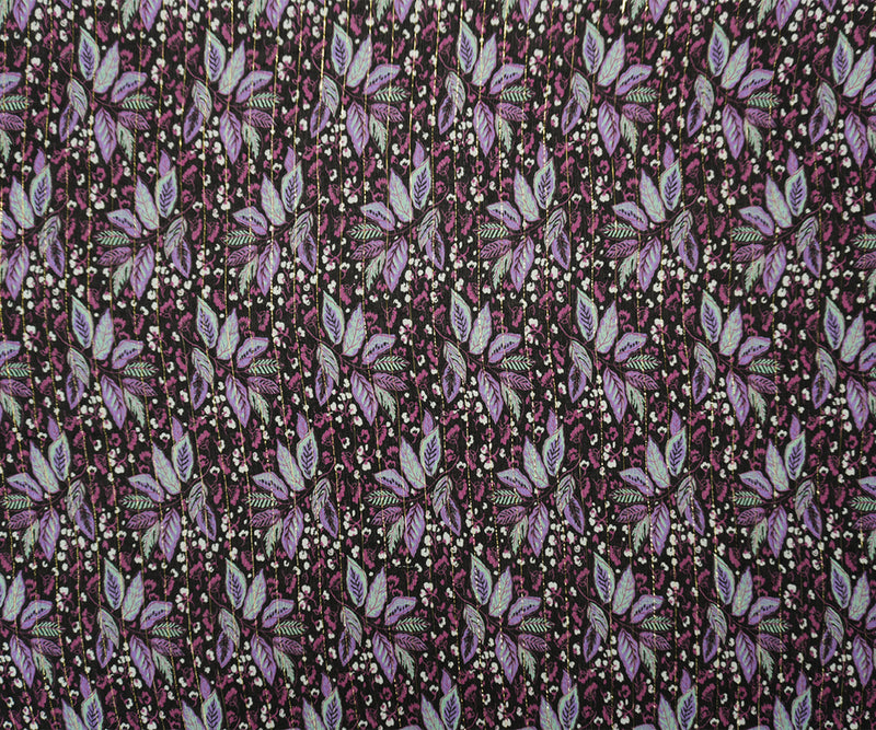 Black-Gold Famous Designer Viscose Silk Leaves Crinkled Chiffon Fabric