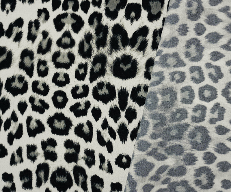 White-Black Famous Designer Viscose Leopard Crepe Faille Fabric
