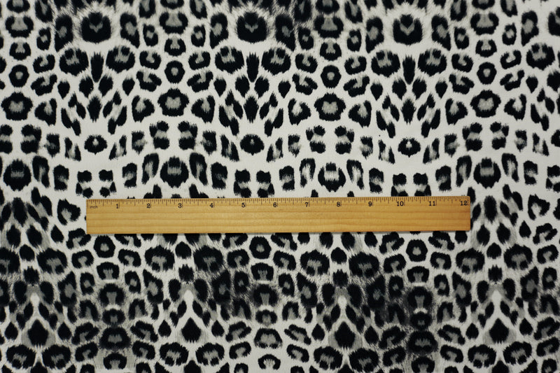 White-Black Famous Designer Viscose Leopard Crepe Faille Fabric