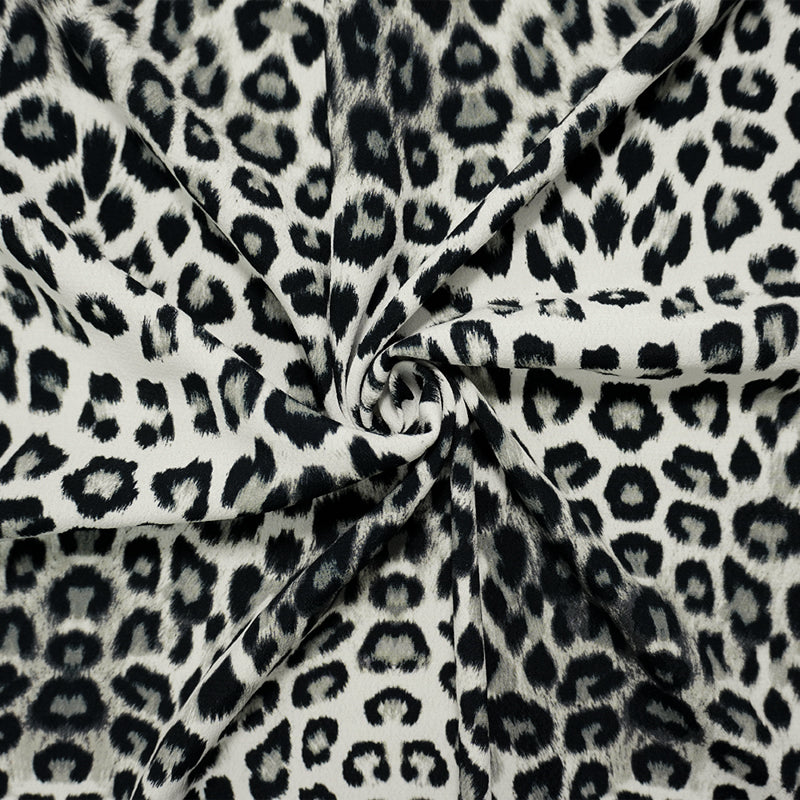 White-Black Famous Designer Viscose Leopard Crepe Faille Fabric
