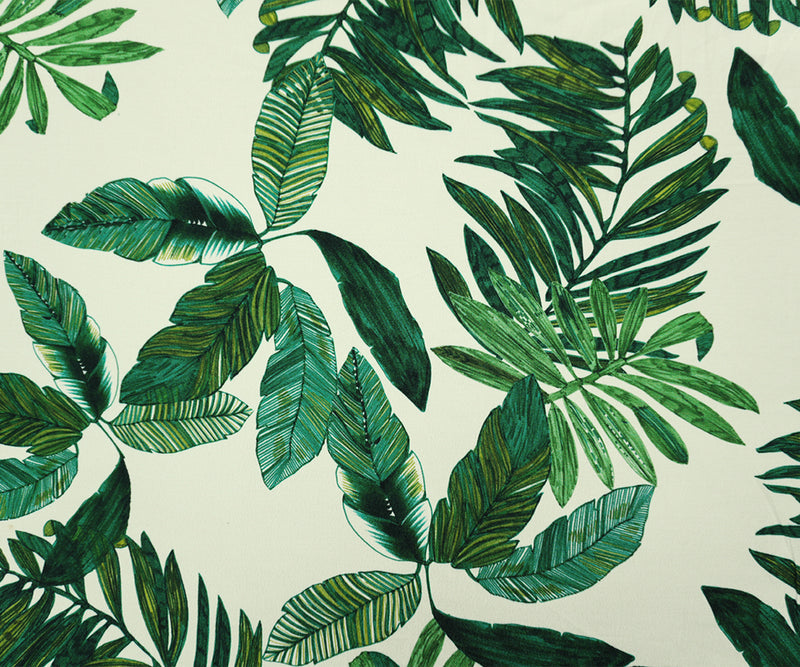 White-Green Famous Designer Viscose Leaves Crepe Faille Fabric