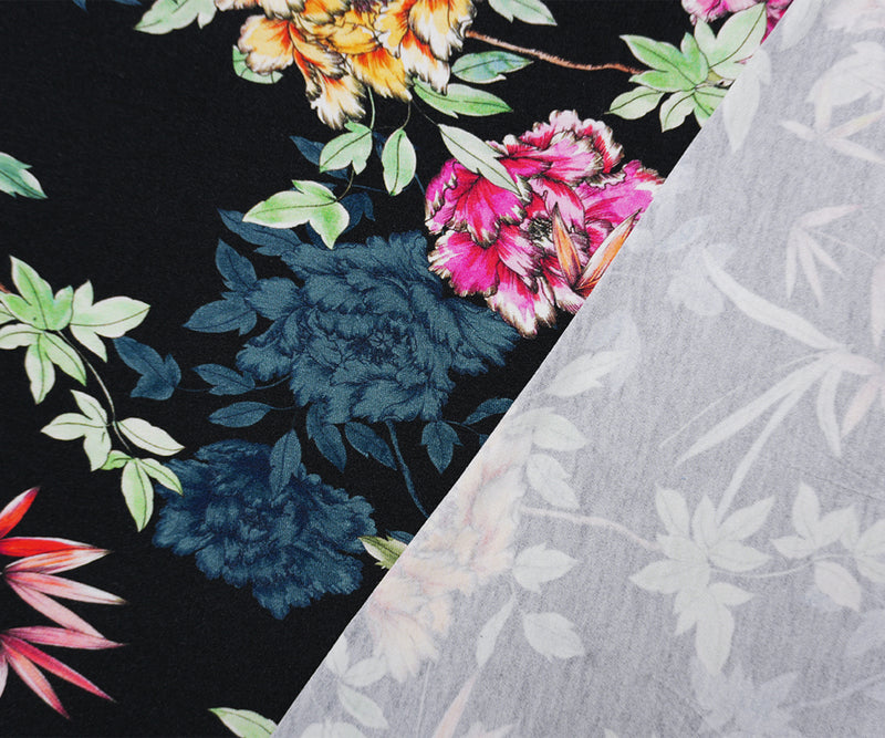 Black-Multi Famous Designer Rayon Floral Jersey Knit Fabric