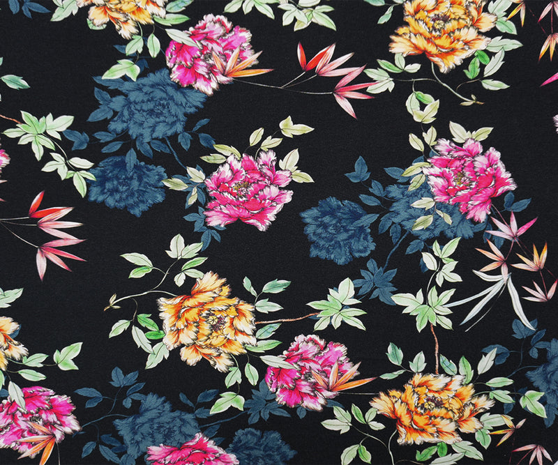 Black-Multi Famous Designer Rayon Floral Jersey Knit Fabric