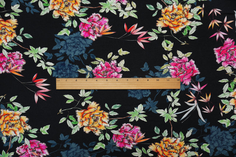 Black-Multi Famous Designer Rayon Floral Jersey Knit Fabric