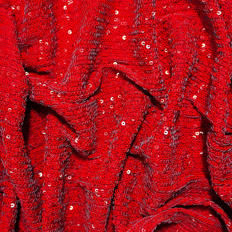 Red Famous Designer Poly Spandex Sequin Mesh Knit Fabric