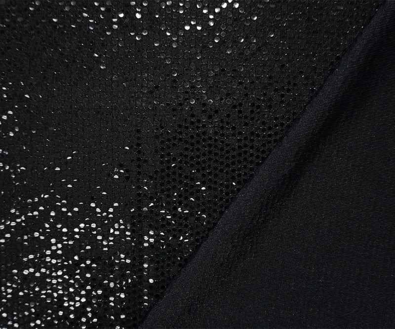 Black Nylon Spandex Foil Printed Dot Slinky Knit Fabric