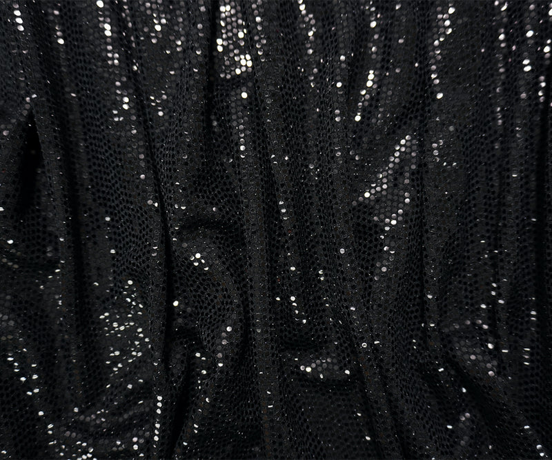 Black Nylon Spandex Foil Printed Dot Slinky Knit Fabric