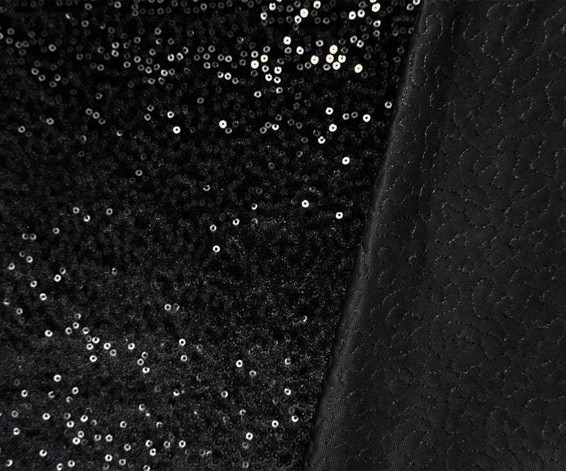 Black Famous Designer Poly Spandex Sequined Velvet Knit Fabric