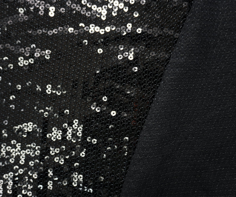 Black Famous Designer Poly Spandex Sequin Jersey Knit Fabric