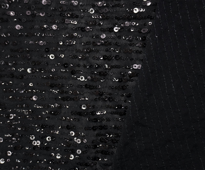 Black Famous Designer Poly Spandex Sequin Mesh Knit Fabric