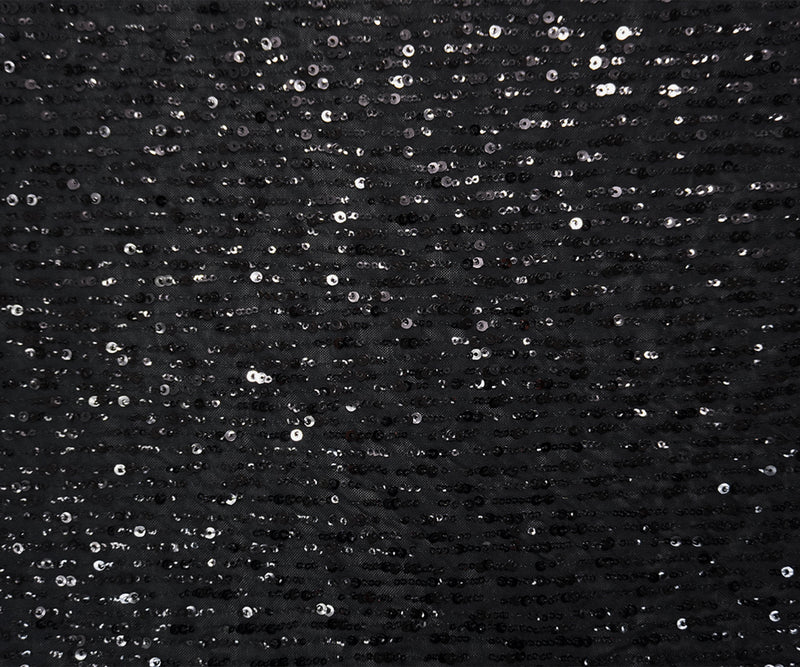 Black Famous Designer Poly Spandex Sequin Mesh Knit Fabric
