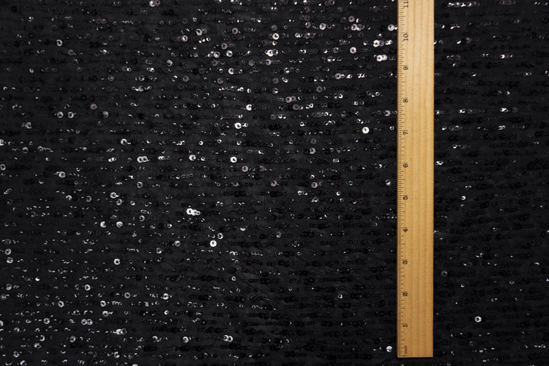 Black Famous Designer Poly Spandex Sequin Mesh Knit Fabric