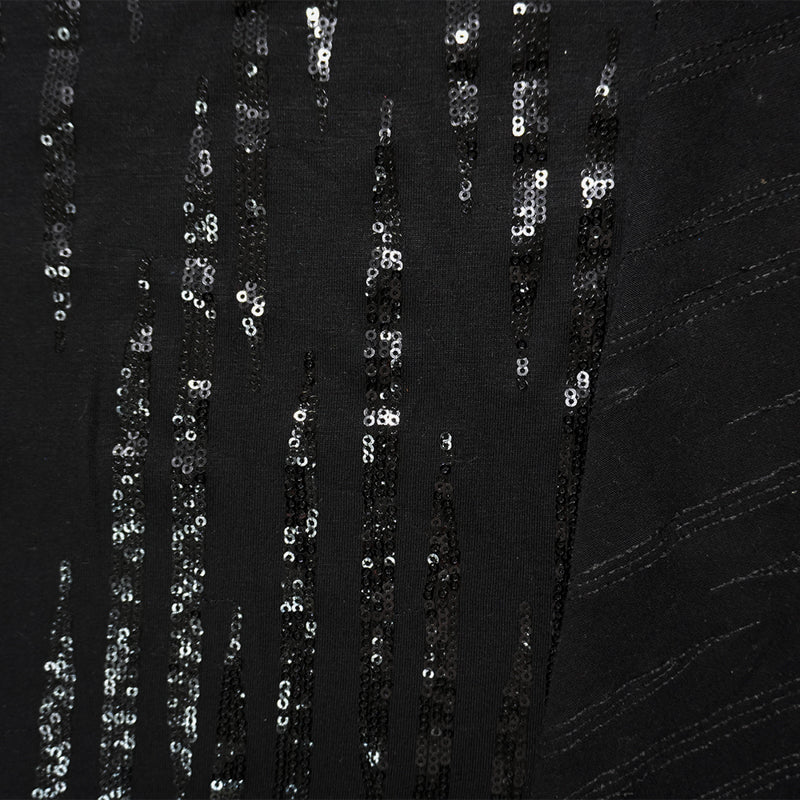 Black Famous Designer Nylon Stripe Sequined Jersey Knit Fabric
