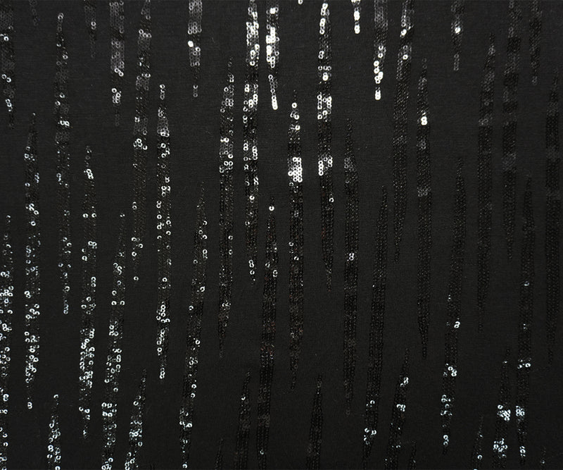 Black Famous Designer Nylon Stripe Sequined Jersey Knit Fabric