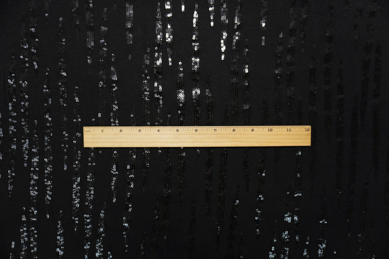 Black Famous Designer Nylon Stripe Sequined Jersey Knit Fabric