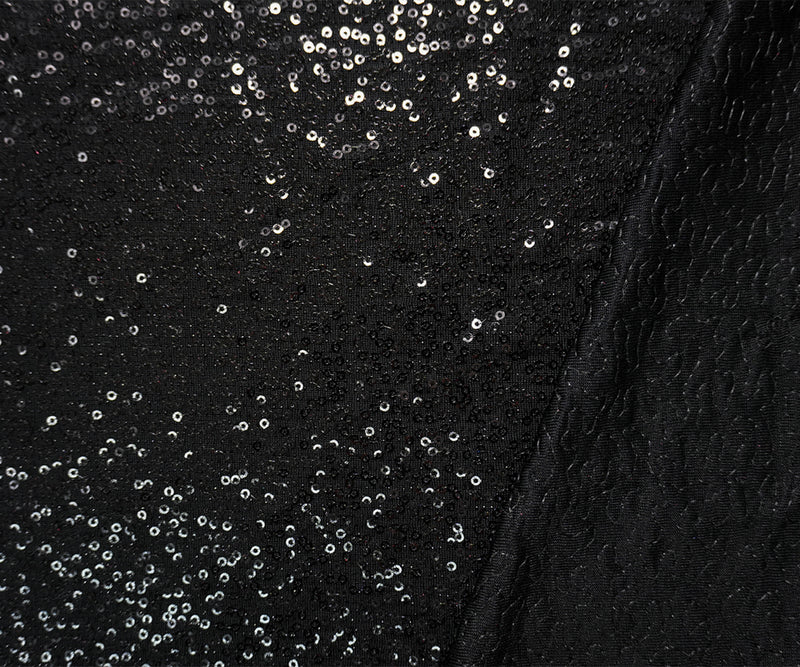 Black Famous Designer Nylon-Spandex Sequined Knit Fabric