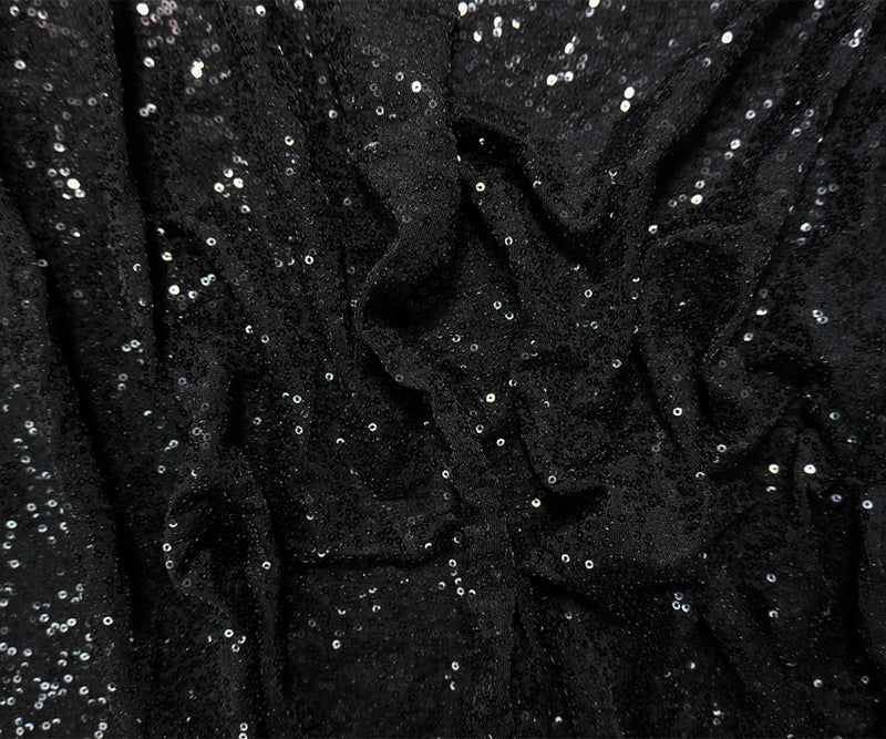 Black Famous Designer Nylon-Spandex Sequined Knit Fabric