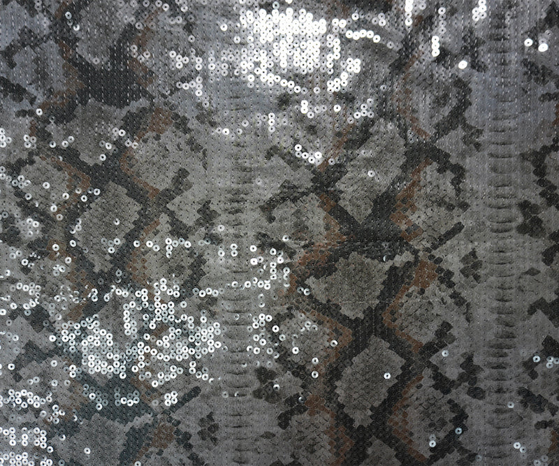 Gray-Multi Designer Poly Reptile Sequin Matte Jersey Knit Fabric