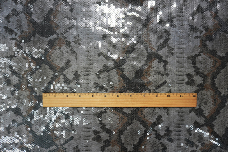 Gray-Multi Designer Poly Reptile Sequin Matte Jersey Knit Fabric