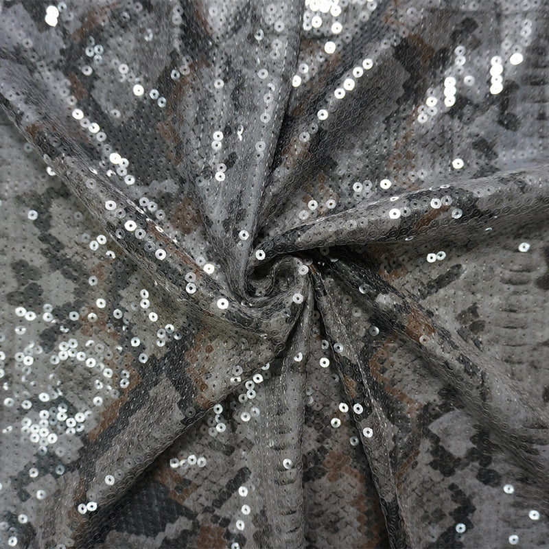 Gray-Multi Designer Poly Reptile Sequin Matte Jersey Knit Fabric