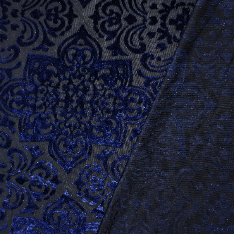 Black-Blue Designer Poly Nylon Burnout Floral Velvet Knit Fabric