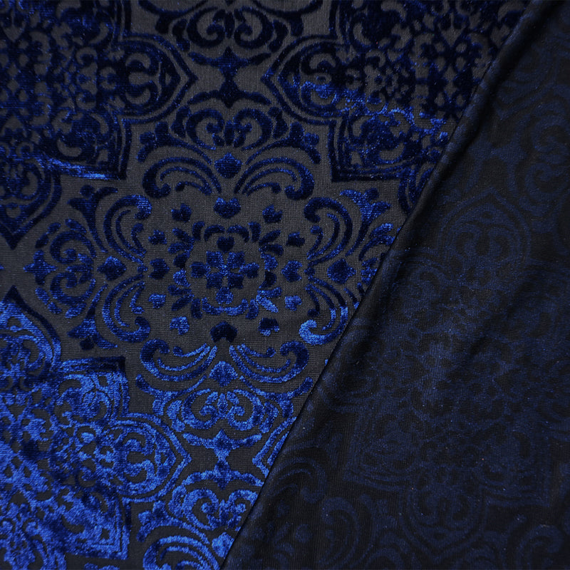 Black-Blue Designer Poly Nylon Burnout Floral Velvet Knit Fabric