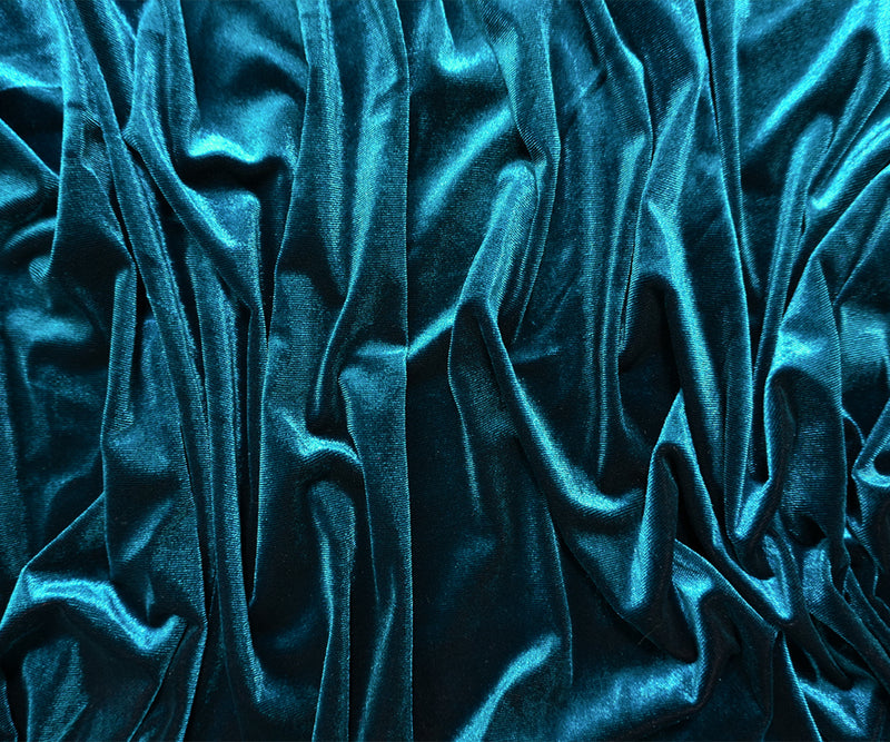 Teal Famous Designer Poly Nylon Spandex Solid Velvet Knit Fabric