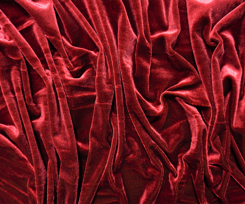 Red Famous Designer Poly Nylon Solid Crinkled Velvet Knit Fabric