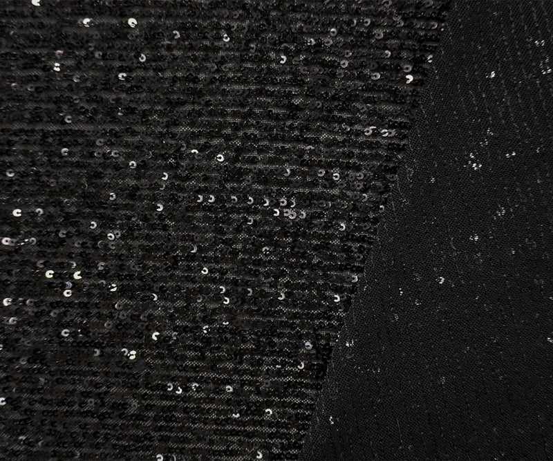 Black Famous Designer Nylon Stripe Sequined Mesh Knit Fabric