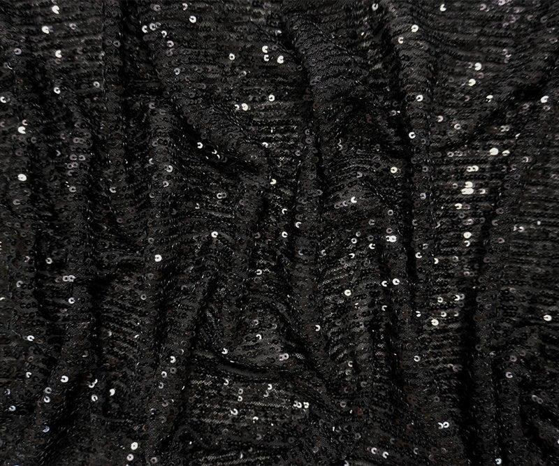 Black Famous Designer Nylon Stripe Sequined Mesh Knit Fabric