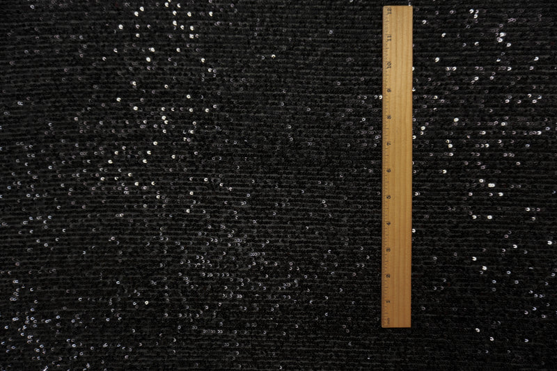 Black Famous Designer Nylon Stripe Sequined Mesh Knit Fabric