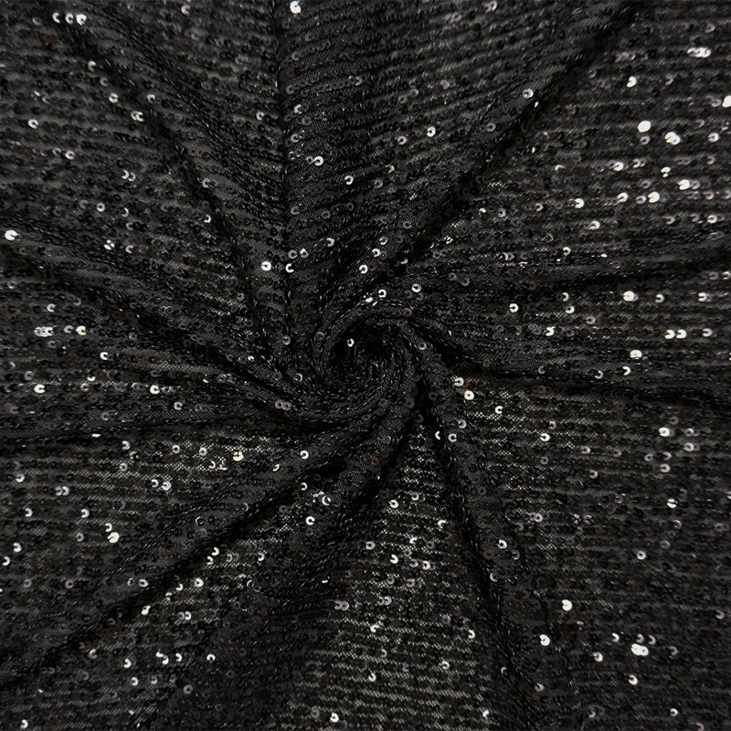 Black Famous Designer Nylon Stripe Sequined Mesh Knit Fabric